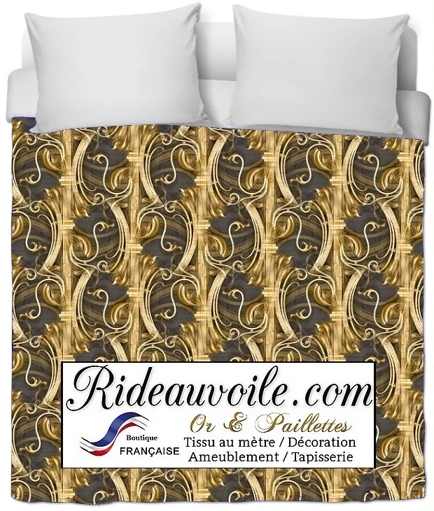 Tissu ameublement au mètre imprimé métal Or fer forgé tapisserie Baroque rideau