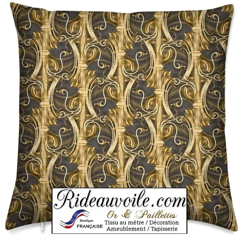 Tissu ameublement au mètre imprimé métal Or fer forgé tapisserie Baroque rideau