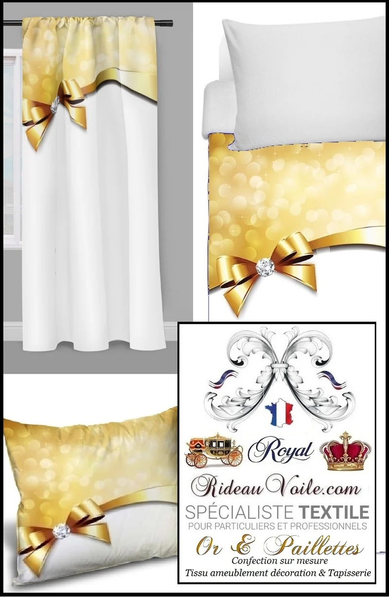 Tissu métal Or ameublement au mètre imprimé doré motif nœud diamant rideau
