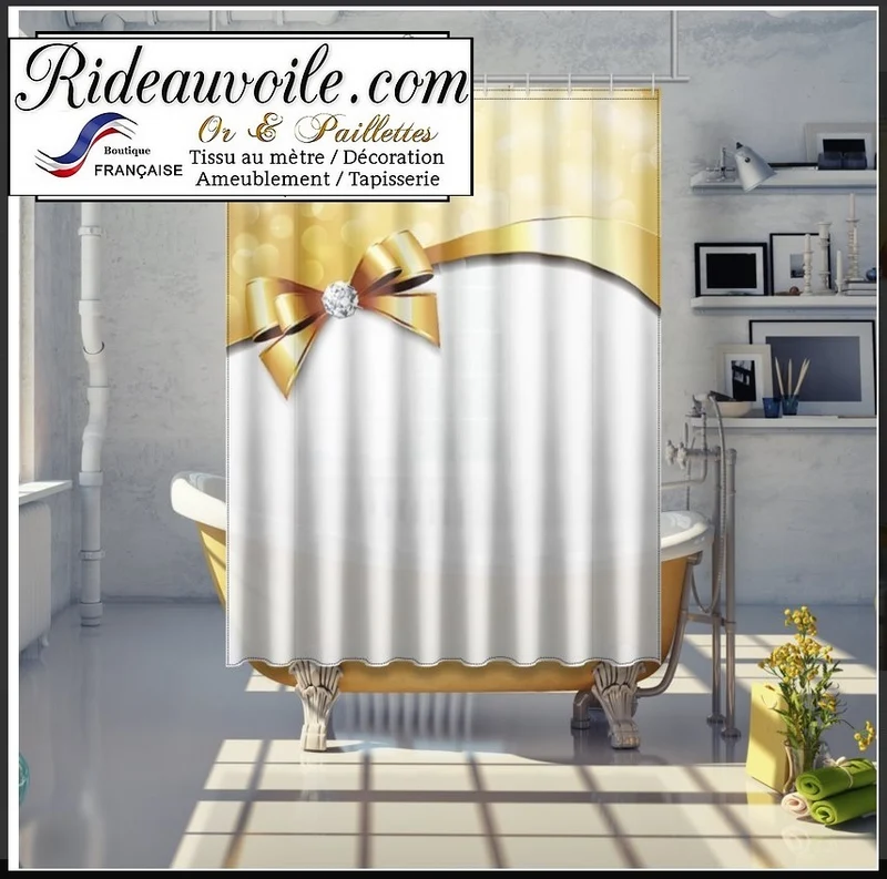 Tissu métal Or ameublement au mètre imprimé doré motif nœud diamant rideau