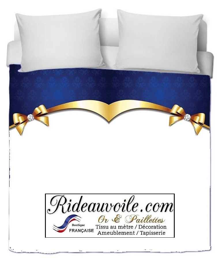 Tissu bleu ameublement au mètre imprimé métal Or motif nœud diamant rideau