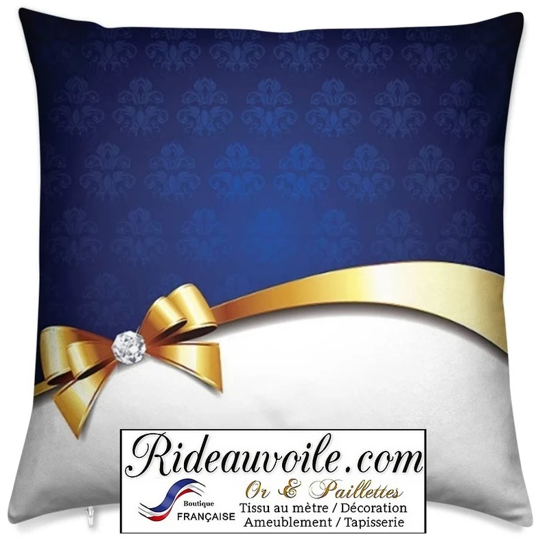 Tissu bleu ameublement au mètre imprimé métal Or motif nœud diamant rideau