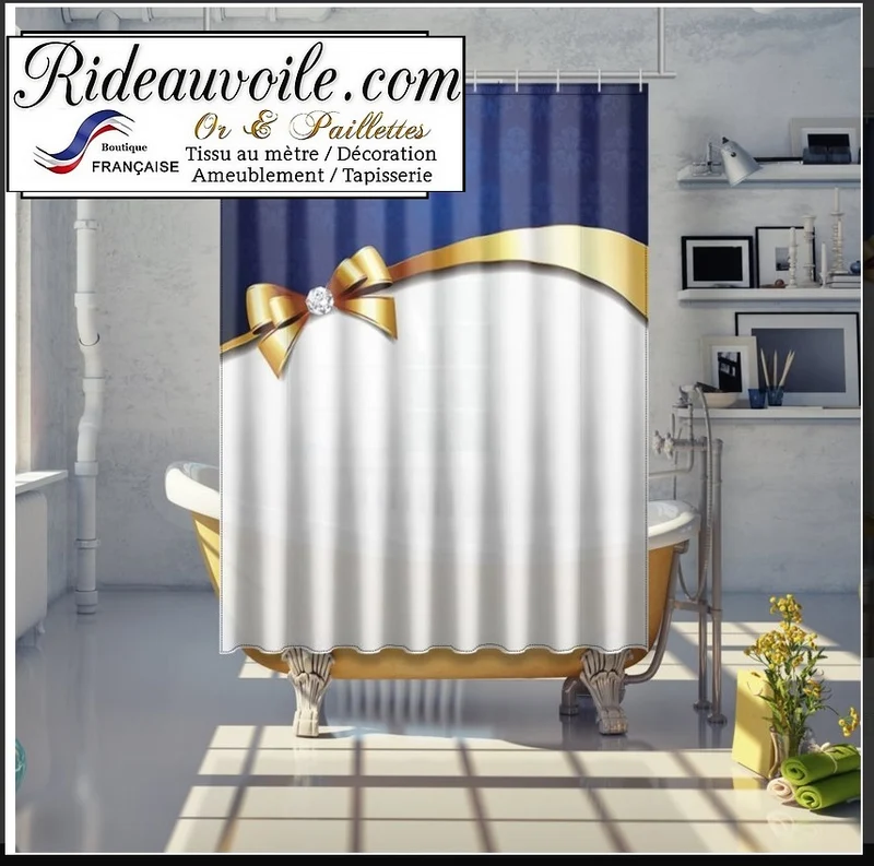 Tissu bleu ameublement au mètre imprimé métal Or motif nœud diamant rideau