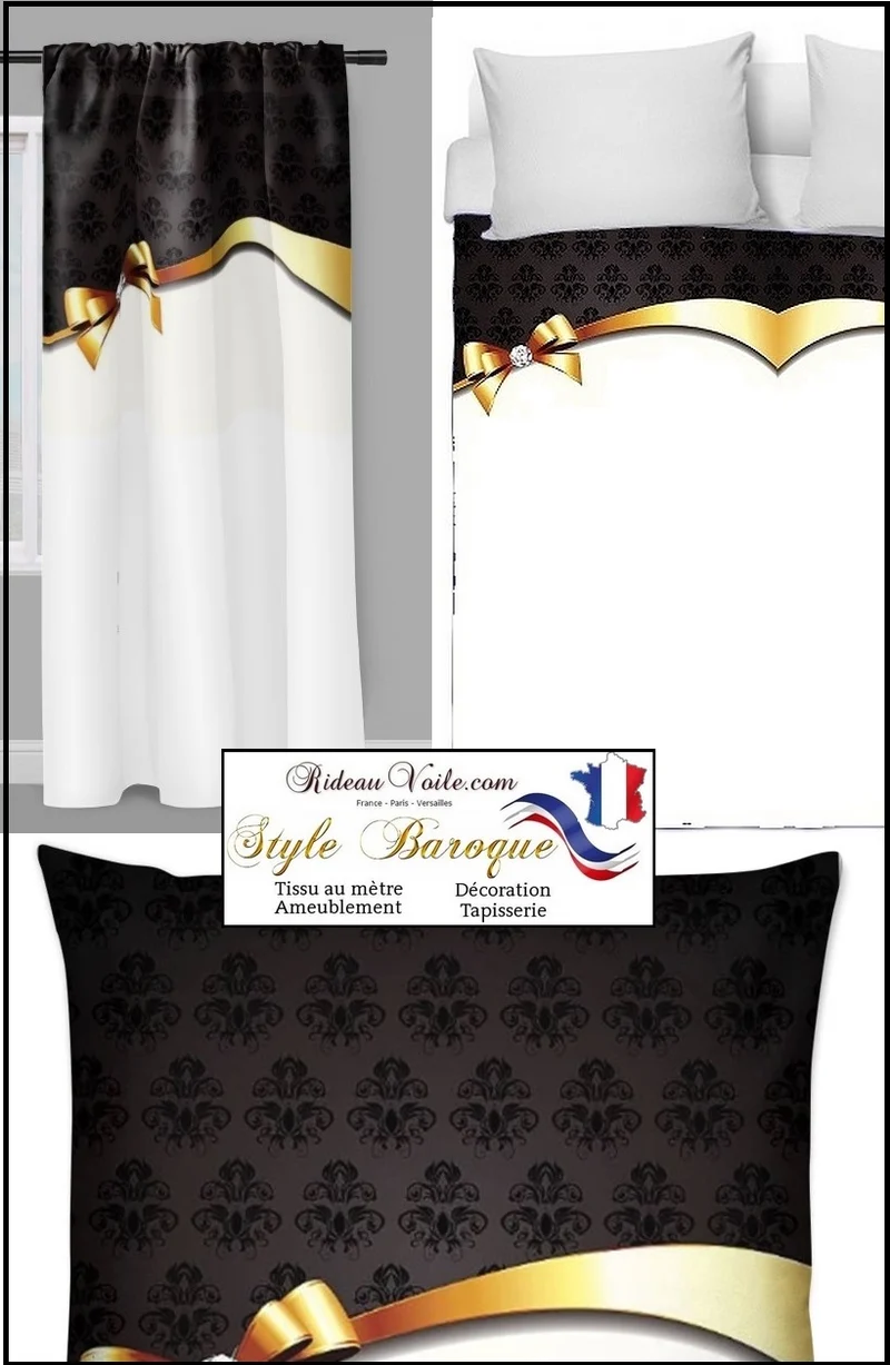 Tissu ornement Baroque ameublement au mètre imprimé Or doré noir rideau déco