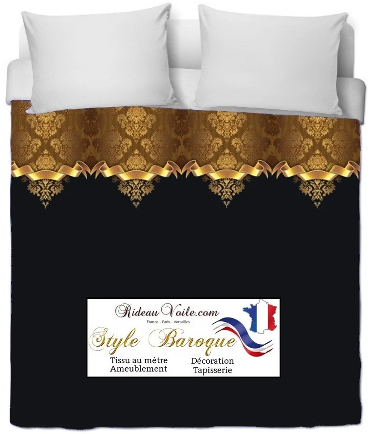 Tissu motif Baroque ameublement au mètre imprimé Or doré noir rideau couette