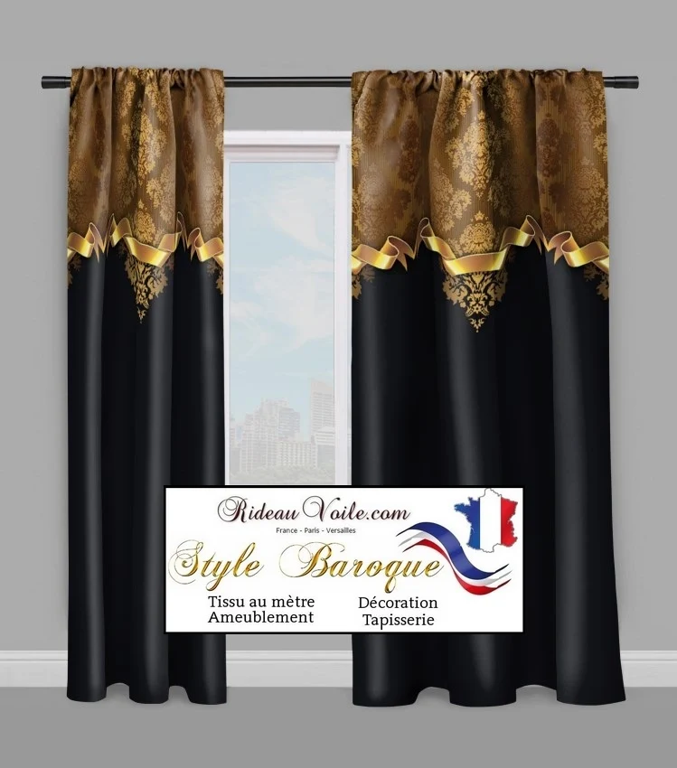 Tissu motif Baroque ameublement au mètre imprimé Or doré noir rideau couette
