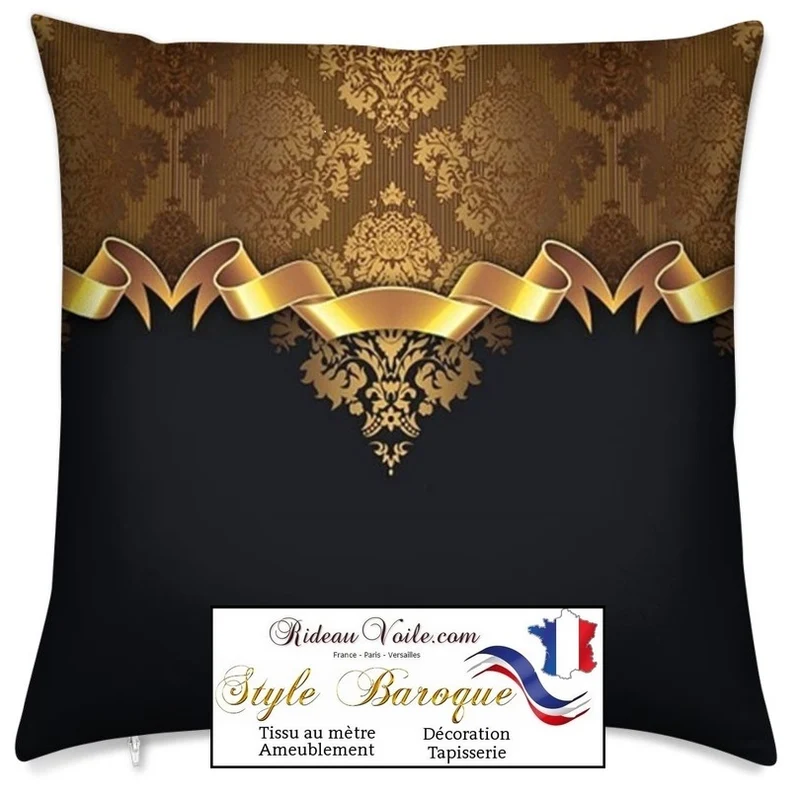 Tissu motif Baroque ameublement au mètre imprimé Or doré noir rideau couette