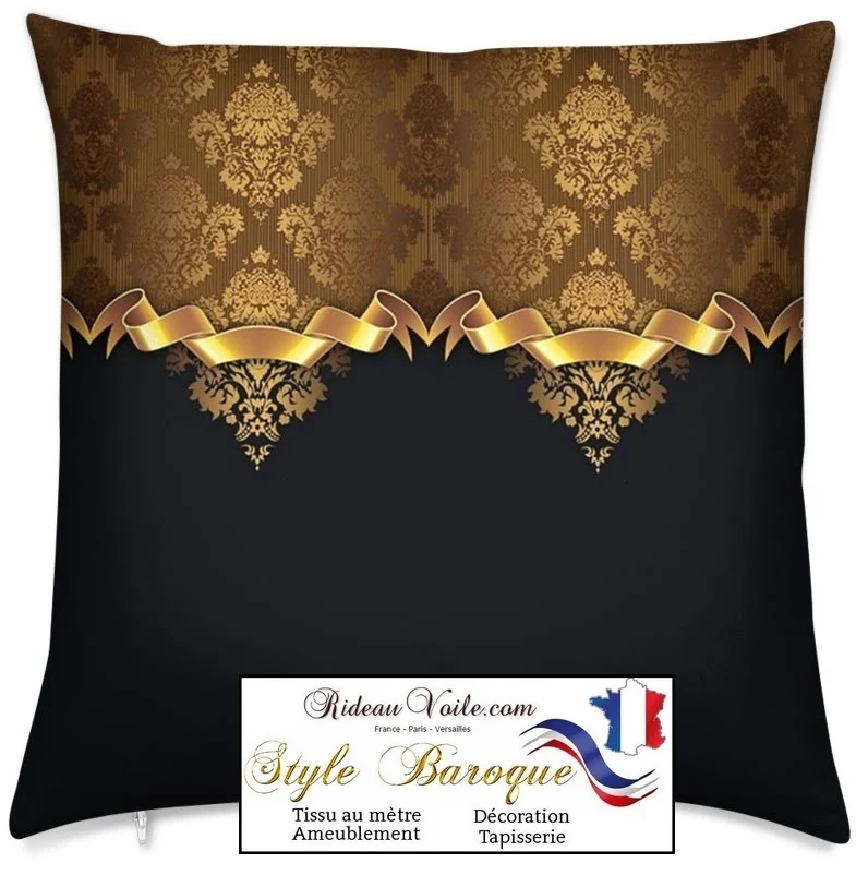 Tissu motif Baroque ameublement au mètre imprimé Or doré noir rideau couette