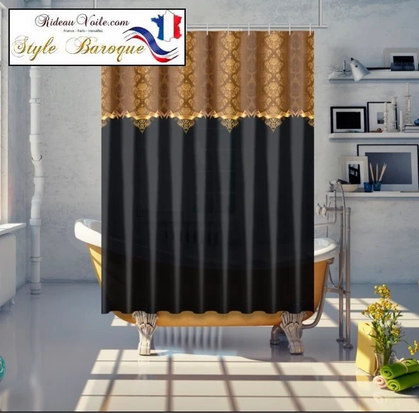 Tissu ameublement au mètre motif Baroque imprimé Or doré noir rideau couette