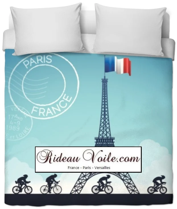 Tissu au mètre motif Tour de France cyclisme vélo rideau couette Paris design Eiffel