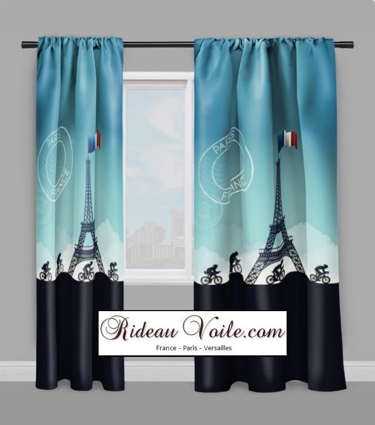 Tissu au mètre motif Tour de France cyclisme vélo rideau couette Paris design Eiffel