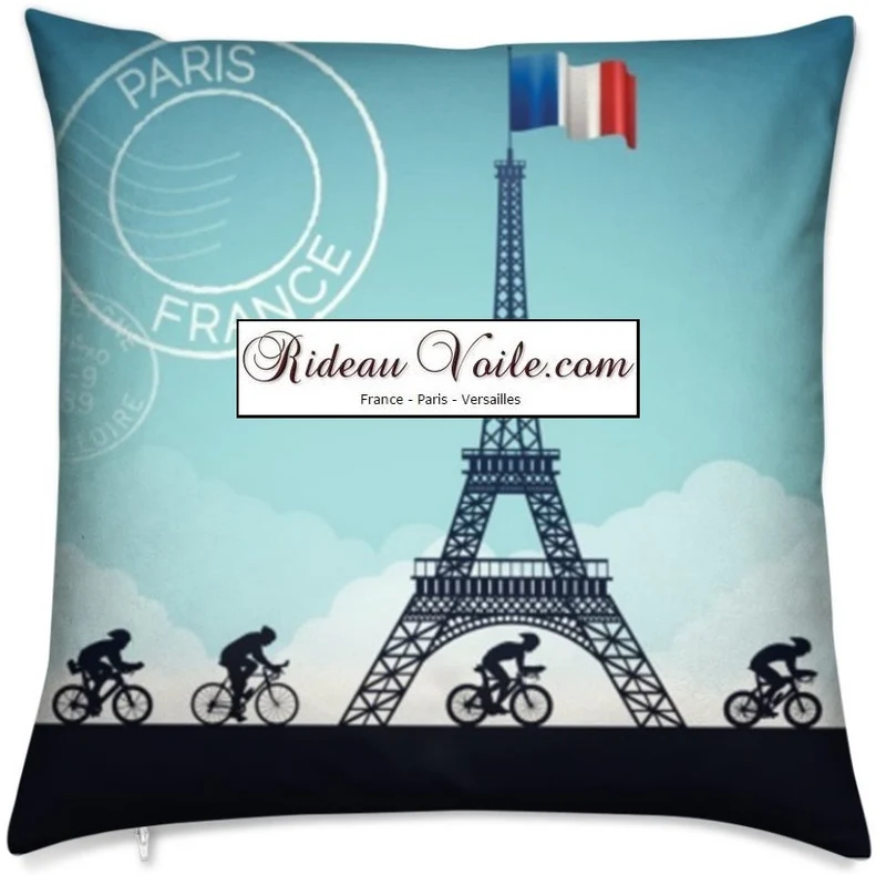 Tissu au mètre motif Tour de France cyclisme vélo rideau couette Paris design Eiffel