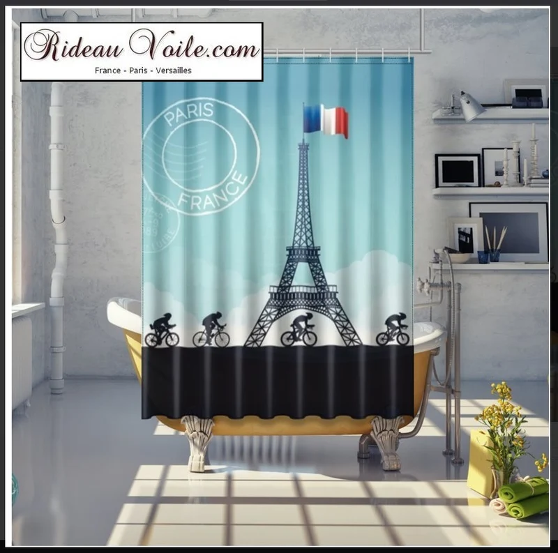 Tissu au mètre motif Tour de France cyclisme vélo rideau couette Paris design Eiffel