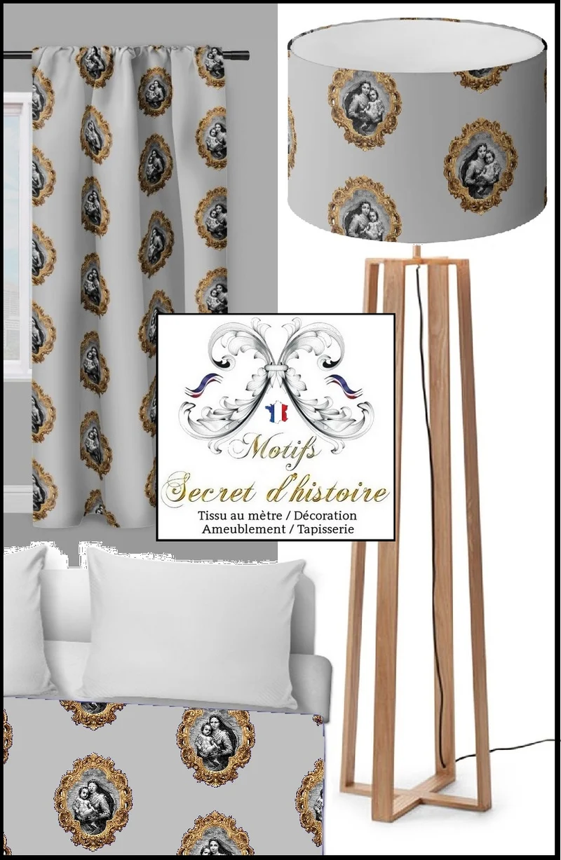 Rideau voilage Baroque liturgique motif Vierge Marie tissu imprimé au mètre occultant