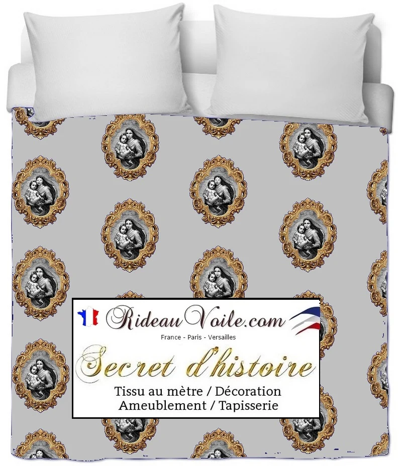 Rideau voilage Baroque liturgique motif Vierge Marie tissu imprimé au mètre occultant