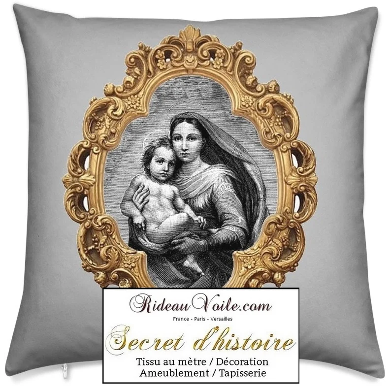 Rideau voilage Baroque liturgique motif Vierge Marie tissu imprimé au mètre occultant