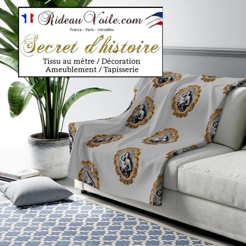 Rideau voilage Baroque liturgique motif Vierge Marie tissu imprimé au mètre occultant