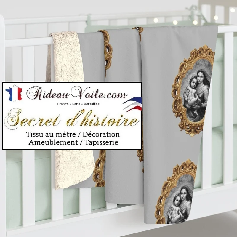 Rideau voilage Baroque liturgique motif Vierge Marie tissu imprimé au mètre occultant