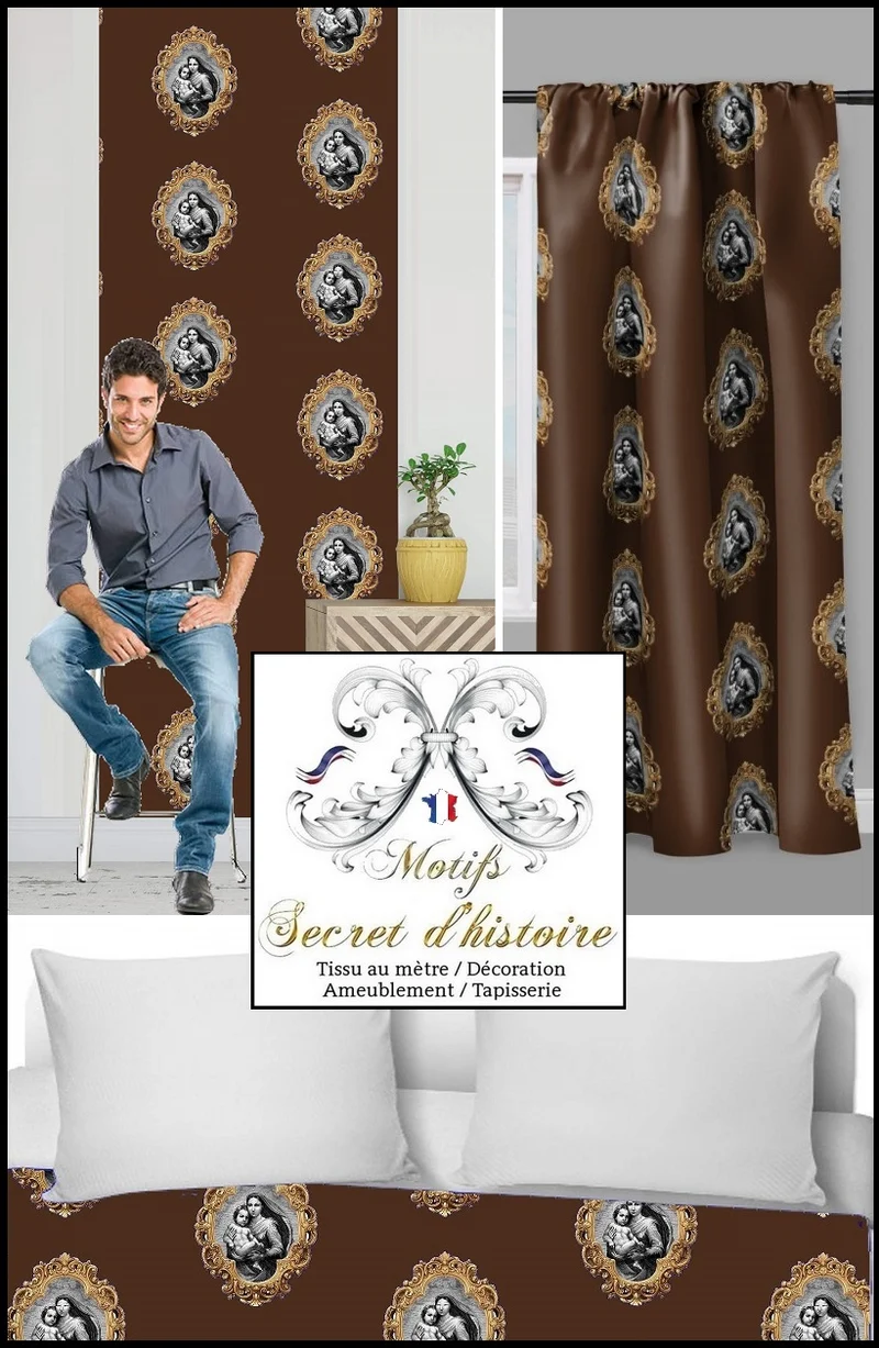 Rideau voilage Baroque liturgique motif La Vierge Marie tissu inspiration religieuse