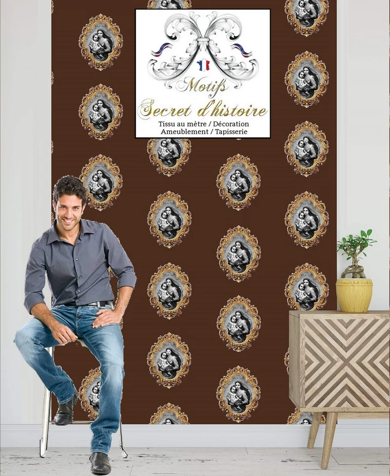 Rideau voilage Baroque liturgique motif La Vierge Marie tissu inspiration religieuse