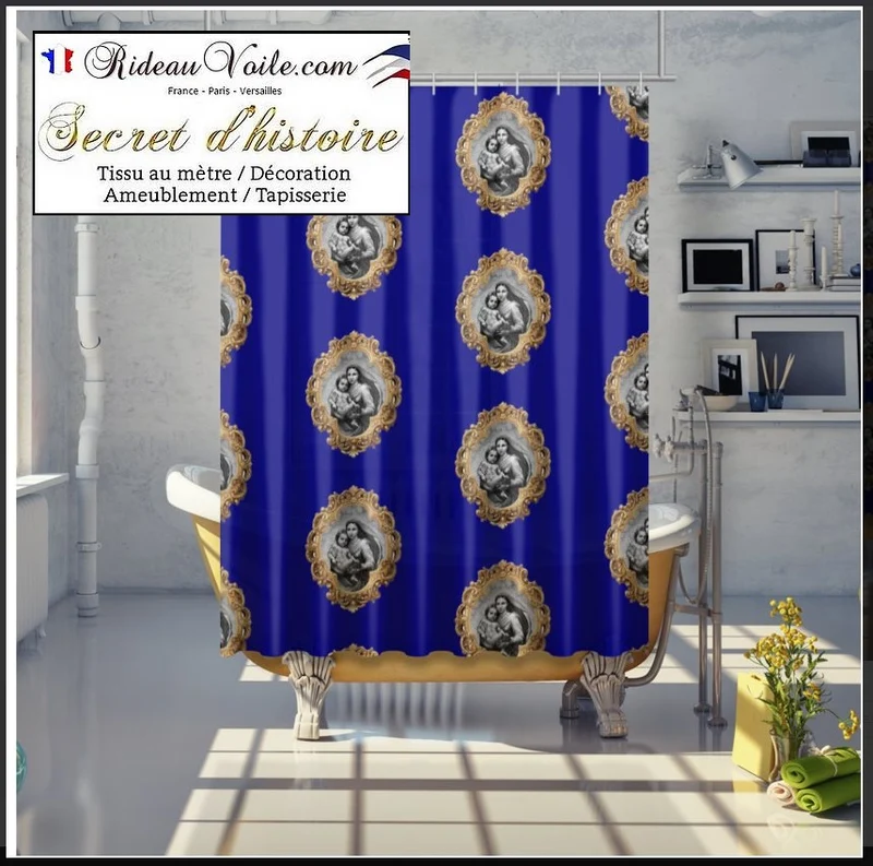 Rideau voilage Baroque liturgique motif La Vierge Marie tissu inspiration religieuse
