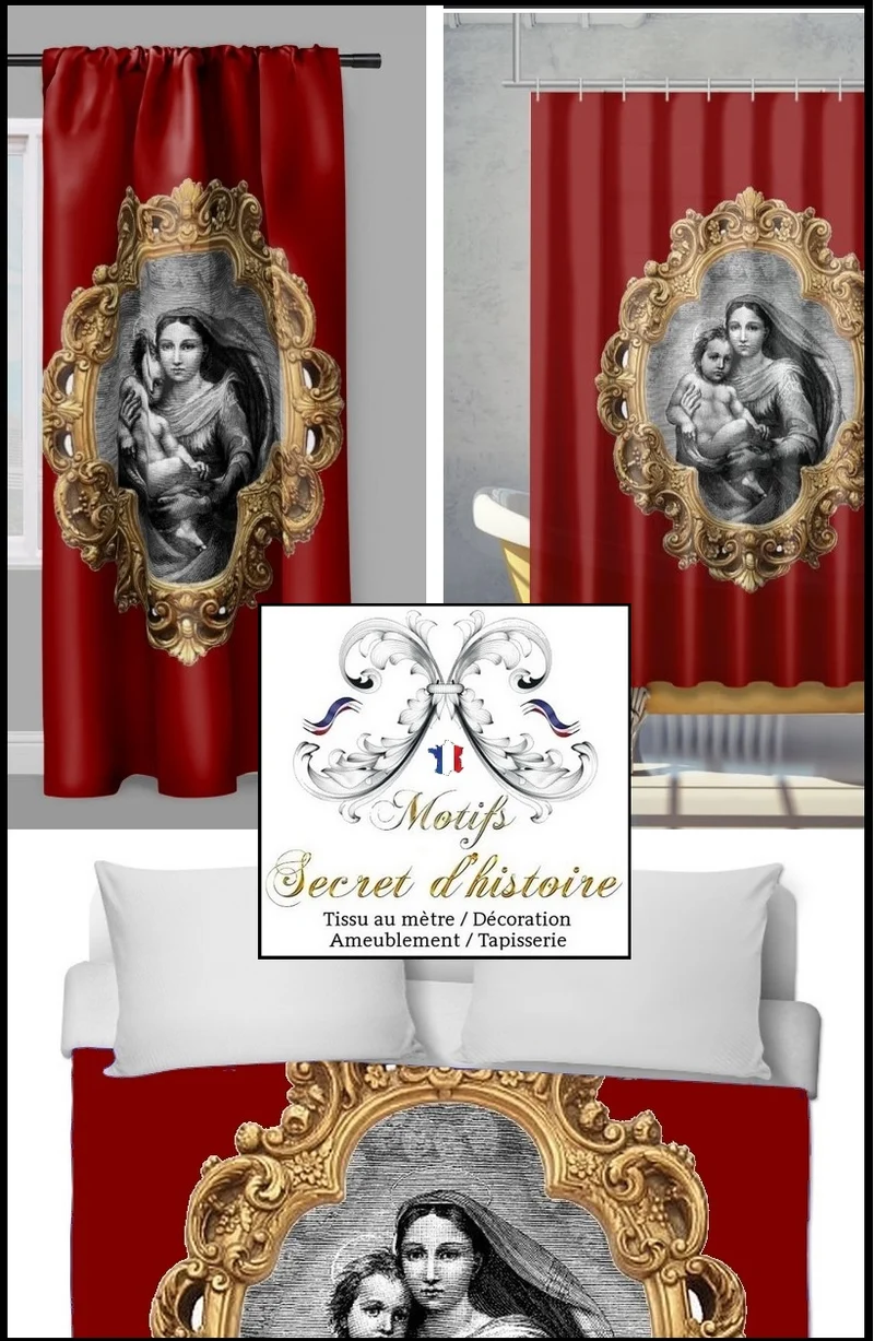 Tissu ornement liturgique motif imprimé Vierge Marie Baroque religieux au mètre