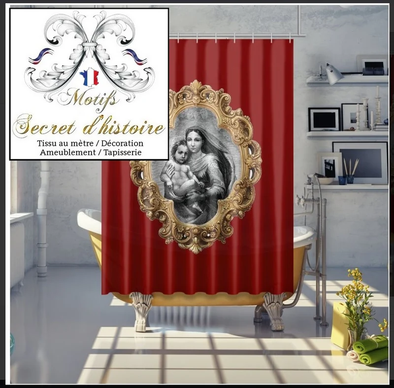 Tissu ornement liturgique motif imprimé Vierge Marie Baroque religieux au mètre