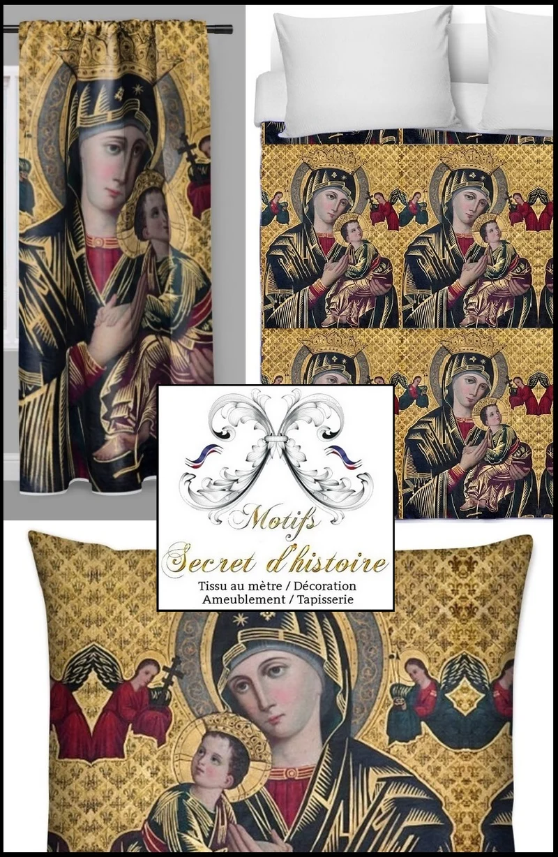Tissu ameublement tapisserie liturgique imprimé Vierge Marie Madone Eglise
