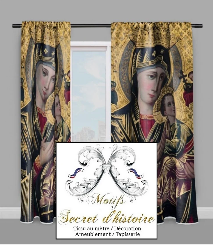 Tissu ameublement tapisserie liturgique imprimé Vierge Marie Madone Eglise