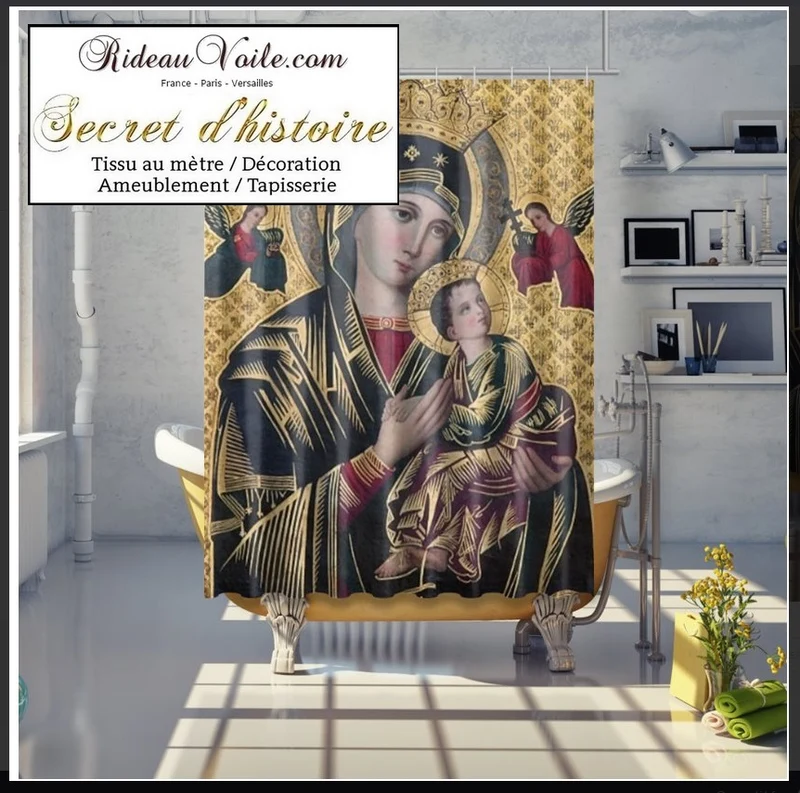 Tissu ameublement tapisserie liturgique imprimé Vierge Marie Madone Eglise