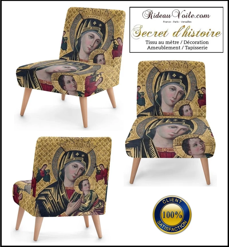 Tissu ameublement tapisserie liturgique imprimé Vierge Marie Madone Eglise