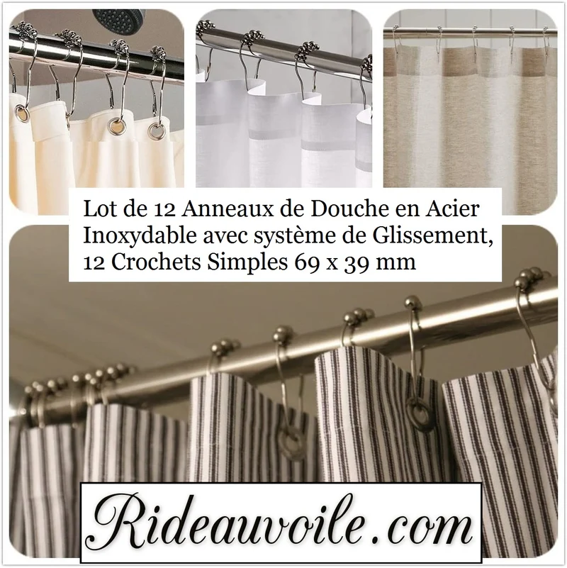 Finition rideau de douche accessoire tringle barre support fixation anneaux coulissant