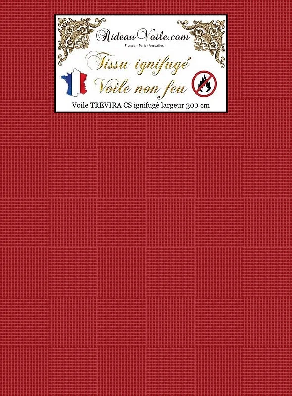 Tissu voile ameublement TREVIRA CS voilage rouge transparent Ignifugé au mètre