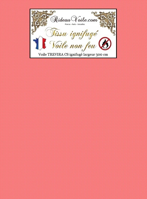 Tissu voile ameublement TREVIRA CS voilage rouge transparent Ignifugé au mètre