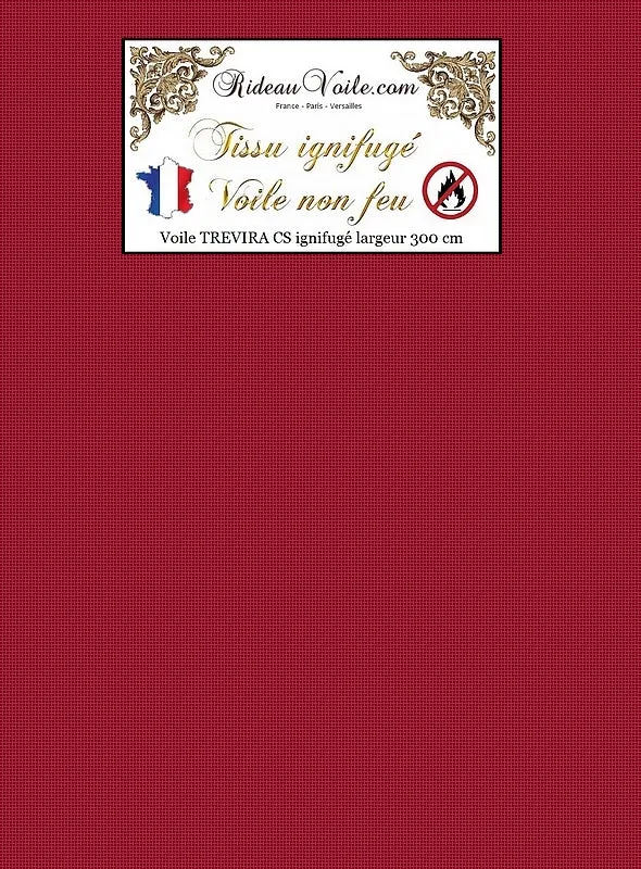 Boutique tissu ameublement Voile TREVIRA CS voilage rouge transparent Ignifugé au mètre