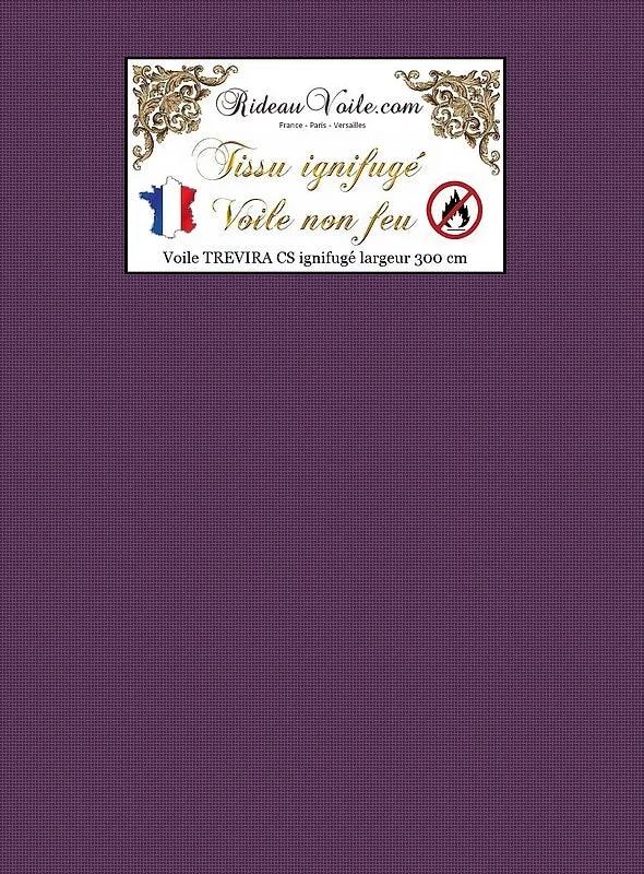 Tissu ameublement prune Voile TREVIRA CS voilage transparent Ignifugé au mètre