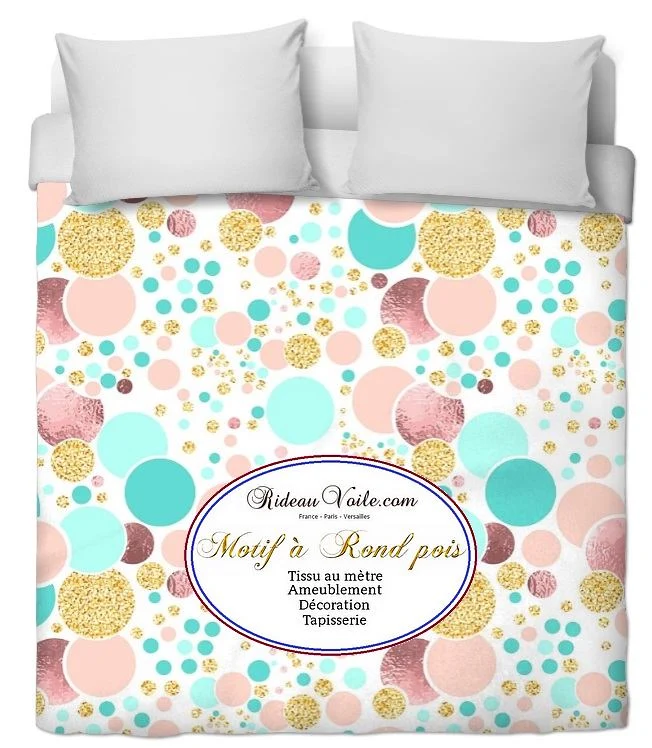 Tissu ameublement mètre rideau voilage motif ballon pois pastel or paillettes