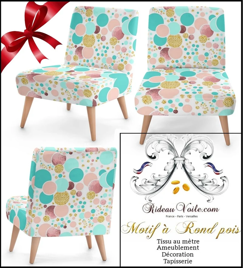 Tissu ameublement mètre rideau voilage motif ballon pois pastel or paillettes