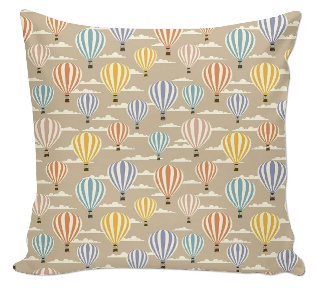 Tissu beige ameublement tapisserie mètre rideau voilage motif ballon montgolfière coton