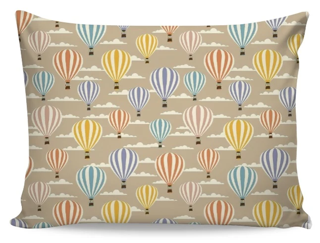 Tissu beige ameublement tapisserie mètre rideau voilage motif ballon montgolfière coton