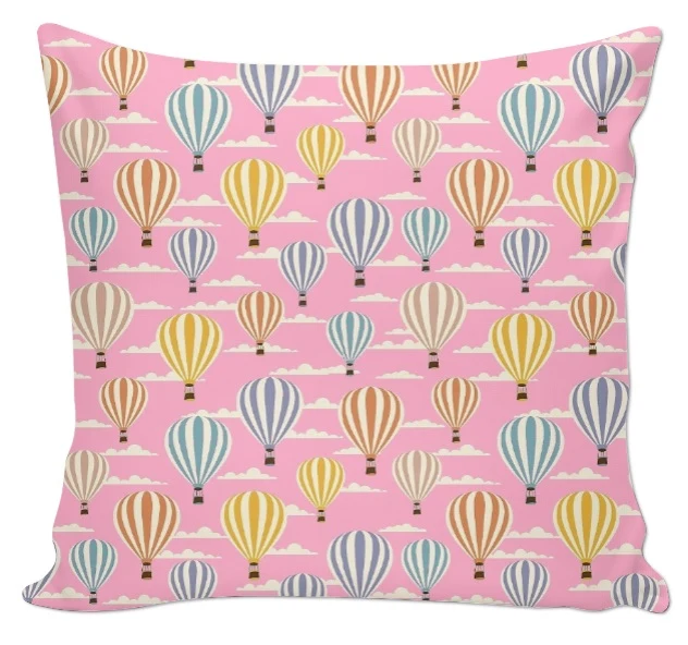 Tissu rose ameublement déco mètre rideau voilage motif ballon rond montgolfière