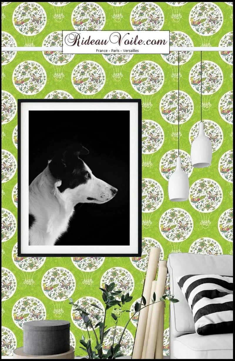 Tissu ameublement motif géométrique pois cercle vert déco enfant mètre rideau