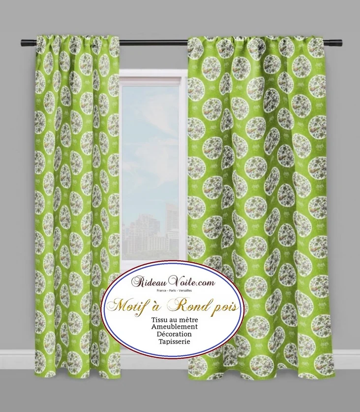Tissu ameublement motif géométrique pois cercle vert déco enfant mètre rideau