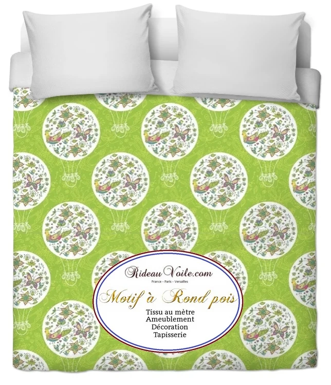 Tissu ameublement motif géométrique pois cercle vert déco enfant mètre rideau