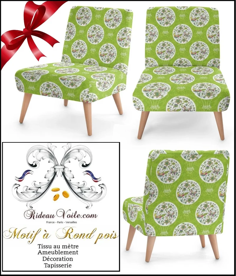 Tissu ameublement motif géométrique pois cercle vert déco enfant mètre rideau