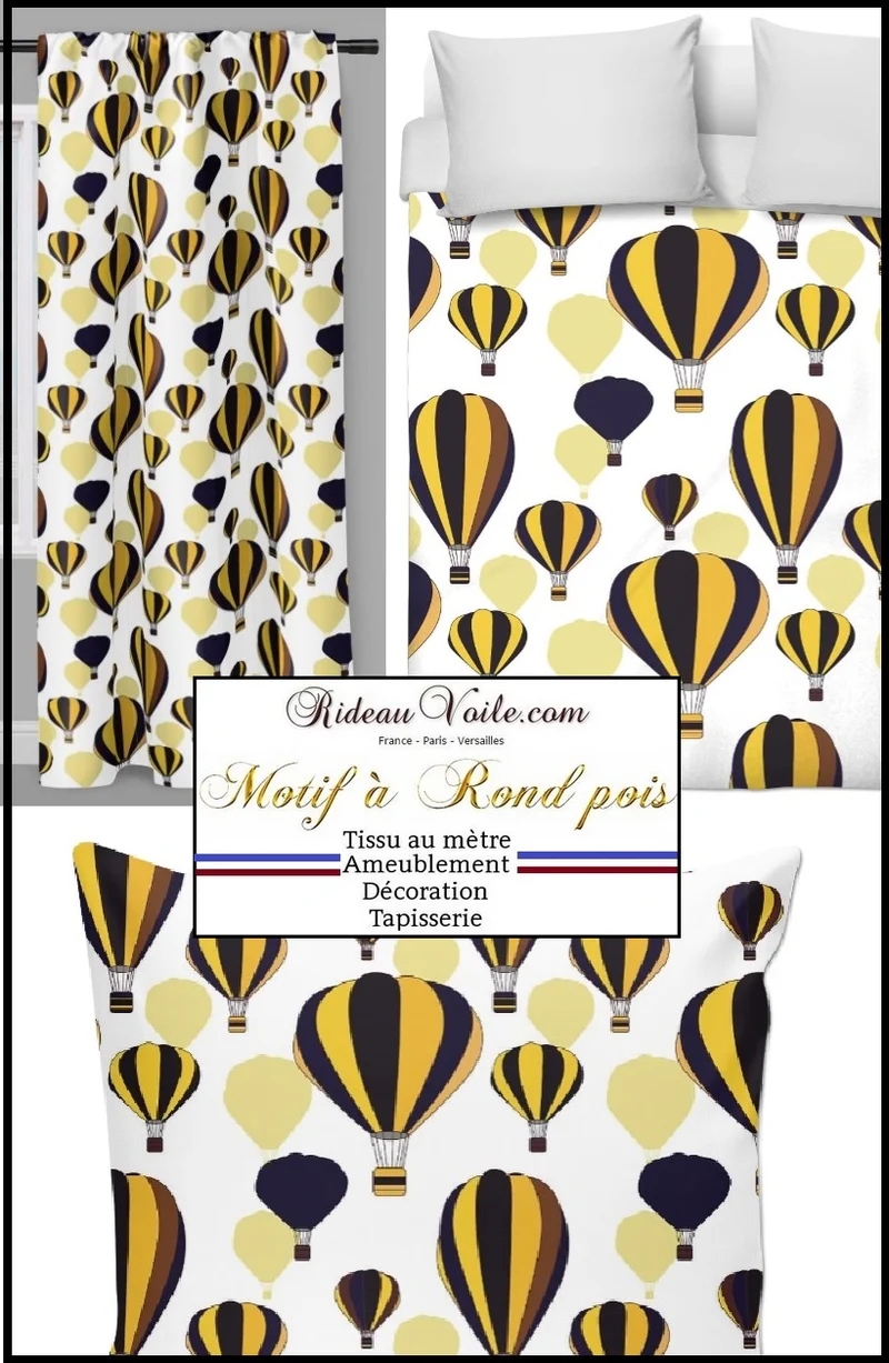 Tissu enfant bébé ameublement motif ballon montgolfière mètre rideau couette tapisserie