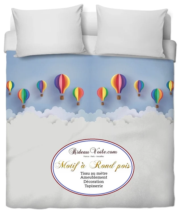 Tissu enfantin bébé ameublement motif ballon montgolfière mètre rideau couette tapisserie