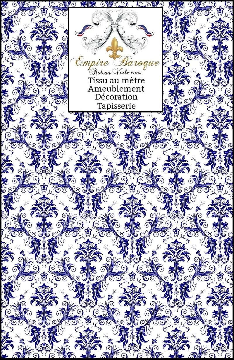 Boutique rideau voilage tissus ameublement motif Baroque mètre Damassé tapisserie bleu