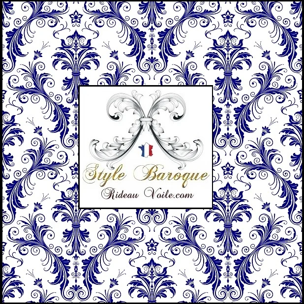 Boutique rideau voilage tissus ameublement motif Baroque mètre Damassé tapisserie bleu