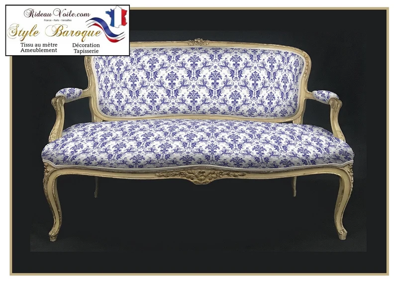 Boutique rideau voilage tissus ameublement motif Baroque mètre Damassé tapisserie bleu